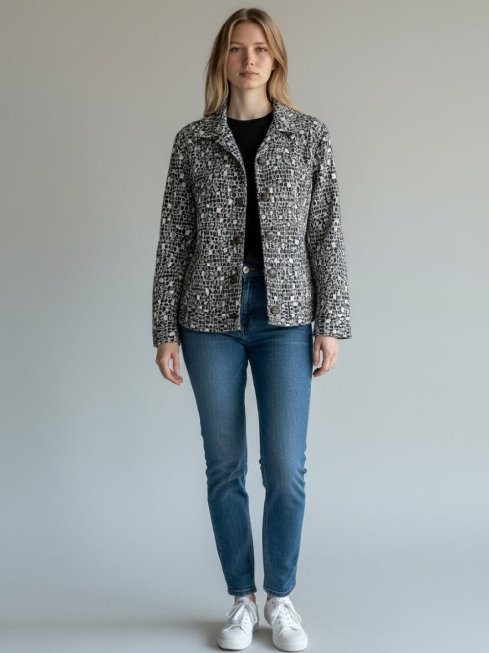 Chico's Abstract Print Button Up Jacket Sz‎ 2 (L/12) #93Q